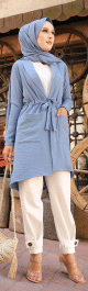 Veste mi-longue pour femme voilee (Gilet pour Hijab) - Couleur bleue indigo