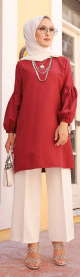 Tunique casual a manche ballon pour femme (Vetement habille pour musulmane) - Couleur bordeaux