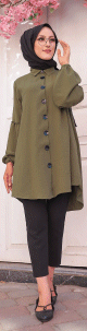 Tunique Chemise ample fermeture boutons pour femme (Vetement Mastour Hijab) - Couleur kaki