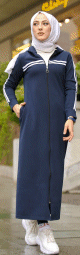 Veste longue zippee style sportswear (Robe Sport pour femme voilee) - Couleur bleu marine