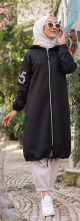 Veste Sweat zippe long et ample avec capuche (Vetement femme voilee) - Couleur noir