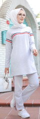 Survetement avec sweat-shirt a capuche et jogger basique en coton (Hijab Sport pour femme musulmane) - Couleur gris clair