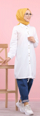 Tunique-Chemise ample boutonnee (Vetement decontracte femme voilee) - Couleur blanche