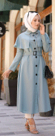 Robe mi longue style Trench (Vetement hijab) pour femme voilee) - Couleur menthe