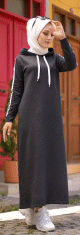Robe sweat-shirt longue a capuche (Vetement islamique moderne pour femme musulmane) - Couleur anthracite