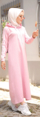 Robe streetwear avec capuche (Vetements islamiques modernes pour femmes musulmanes) - Couleur rose poudre