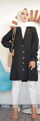Veste longue classique boutonnee elegante (Vetement pour femme voilee) - Couleur noire