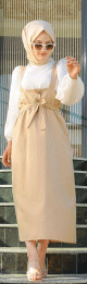 Robe Salopette avec ceinture pour femme - Couleur Beige