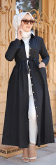 Robe chemise longue avec ceinture et grandes poches - Couleur noir