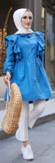 Chemise a froufrou (Vetement femme voilee en ligne) - Couleur bleu petrole