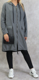 Sweat long zippe style sportswear pour femme - Couleur gris chine
