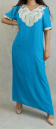Robe orientale longue avec de broderie traditionnelle japonaise - Couleur Bleu Azur