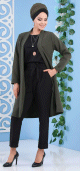 Veste mi-longue de couleur kaki (Vetement turque moderne et chic pour femme)