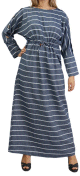 Robe longue en coton pour femme a rayures decoree de boutons (Plusieurs couleurs disponibles)