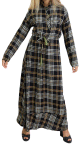 Robe longue a carreaux mi-saison en coton pour femme