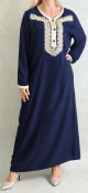 Robe orientale maghrebine longue brodee et perlee pour femme - Couleur bleu marine