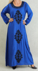 Robe orientale maxi-longue avec de nombreuses broderies a motif fleurs pour femme - Couleur bleu