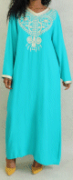 Robe orientale longue a strass et broderies en coton pour femme - Couleur Vert emeraude