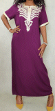 Robe orientale longue brodee manches courtes fluide et decontractee pour femme - Couleur Violet