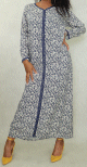 Robe femme fleurie manches longues style djellaba marocaine - Couleur Bleu marine