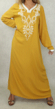 Robe orientale longue avec belles broderies en coton pour femme - Couleur moutarde