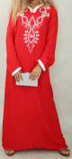 Robe orientale longue avec belles broderies en coton pour femme - Couleur rouge