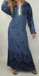 Robe orientale maxi-longue avec motifs noirs cachemire en coton pour femme (Plusieurs couleurs disponibles)
