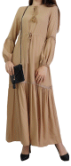Robe longue, lien a la taille style chic et decontracte pour femme - Couleur beige