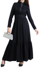 Robe longue style casual avec ceinture a nouer pour femme - Couleur Noir