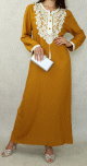 Robe orientale longue brodee pour femme - Couleur Jaune moutarde