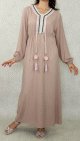 Robe longue decoree de pompons pour femme - Couleur Beige