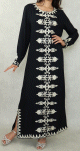 Robe femme style caftan marocain avec nombreuses broderies - Couleur noir