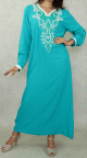 Robe orientale longue en coton avec belles broderies pour femme - Couleur Vert emeraude