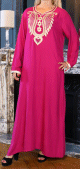 Robe orientale de maison pour femme avec broderie et strass - Couleur Rose Fuchsia