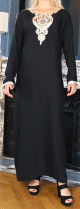 Robe longue style oriental avec borderie traditionnelle pour femme - Couleur Noir