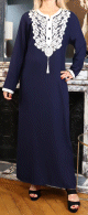 Robe orientale longue brodee pour femme - Couleur Bleu marine