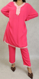 Ensemble deux pieces tunique pantalon style Jabador femme - Couleur Rose