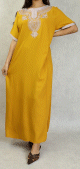 Robe femme style oriental arabe et tunisien brode avec perles manche courte - Couleur Jaune moutarde