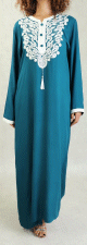 Robe longue style oriental arabe brodee pour femme - Couleur Bleu Petrole