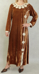 Robe longue orientale algerienne en velours brodee et perlee pour femme - Couleur Marron