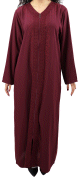 Robe / Abaya Longue a ouverture zip avec broderies et strass pour femme - Couleur Prune