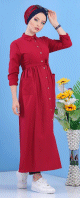 Robe longue boutonnee casual chic pour femme - Couleur rouge