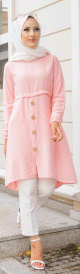Tunique ample evasee boutonnee pour femme (Nouveaute Mode Musulmane) - Couleur rose poudre
