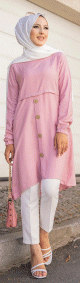 Tunique ample evasee boutonnee pour femme (Modest Fashion) - Couleur rose