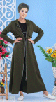 Robe longue zippee a capuche pour femme style decontracte de marque Amelis Paris - Couleur Kaki fonce