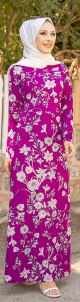 Robe longue fleurie (Boutique en ligne Hijab Outfit Style Summer) - Couleur Violet