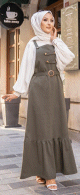 Robe bretelle (Salopette ) et sa ceinture assortie pour femme (Vetement islamique en ligne) - Couleur kaki