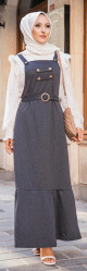 Robe bretelle (Salopette ) et sa ceinture assortie pour femme (Vetement hijab en ligne) - Couleur anthracite (gris fonce chine)