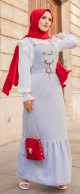 Robe bretelle (Salopette ) et sa ceinture assortie pour femme (Vetement hijab moderne en ligne) - Couleur gris clair chine