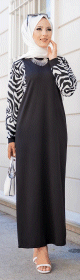 Robe longue noire motifs zebre (Robes et Abaya pas cher pour femme voilee)